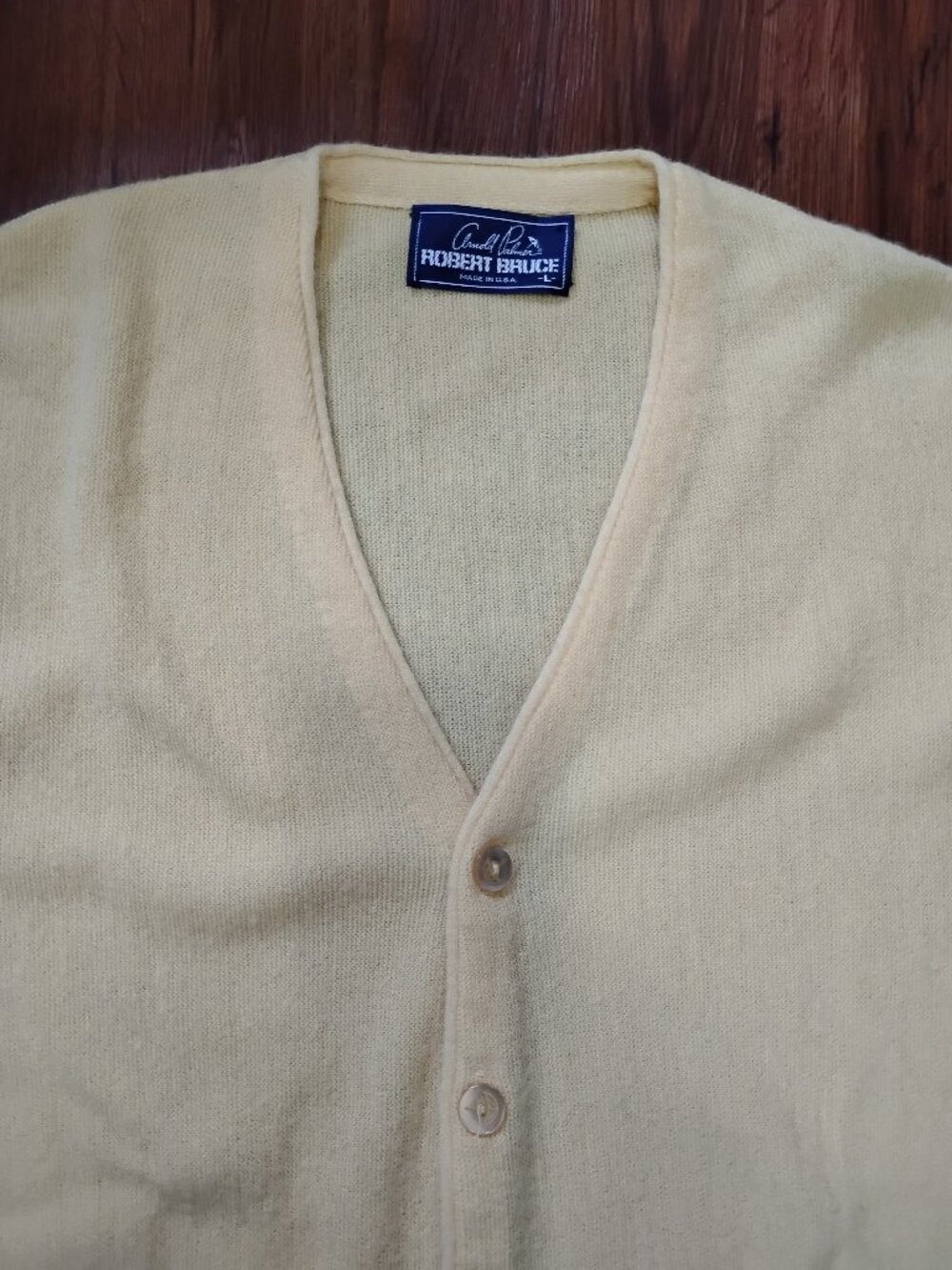 Vintage Arnold Palmer Robert Bruce Wool Cardigan Sweater Yellow